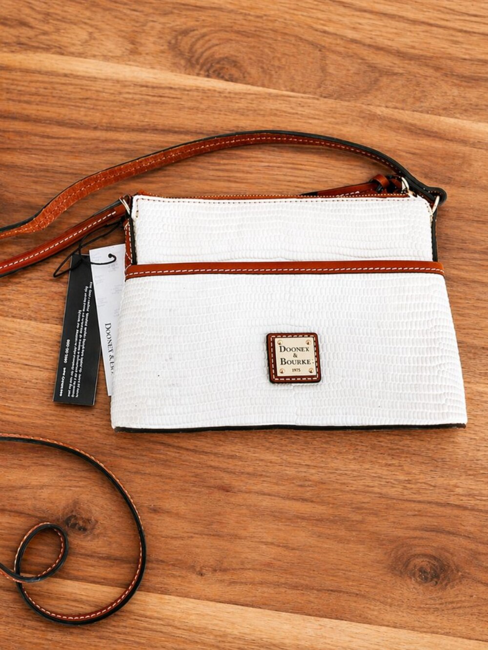 Dooney & Bourke White and Brown Crossbody Bag with Pebbled Leather NWT See Pics